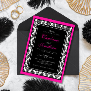 Invitación Matrimonio negro blanco rosado