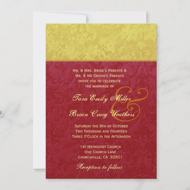 Invitación Matrimonio rojo y dorado TS211 (Anverso)