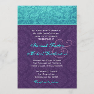 Invitación Matrimonio Royal Purple y Aqua Blue Damask