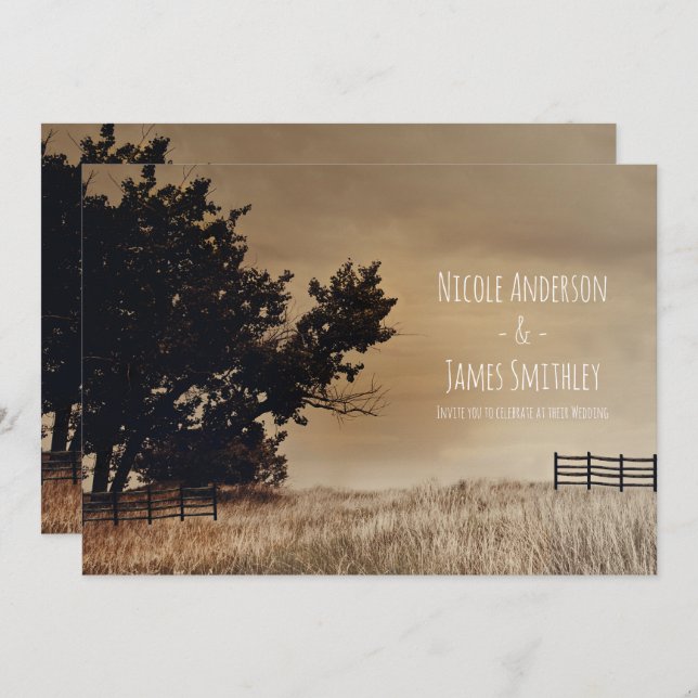 Invitación Matrimonio rural mínimo en campo rústico (Anverso / Reverso)