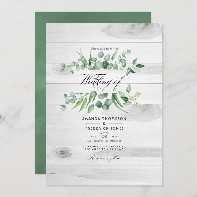 Invitación Matrimonio rural Rústico Eucalyptus Greenery QR Co (Anverso / Reverso)