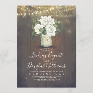 Invitación Matrimonio rústico de Mason Jar floral blanca