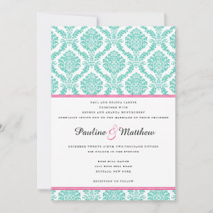 Invitación Matrimonio Turquesa-Moda de Damasco Rosa