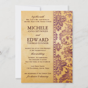 Invitación Matrimonio Vintage con damasco Lilac