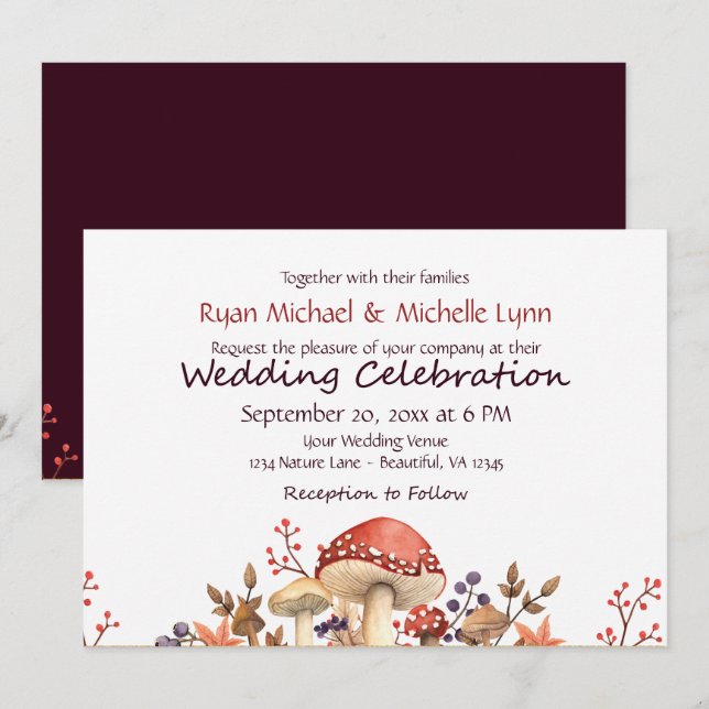 Invitación Matrimonios, plantas y hojas de otoño se casan (Anverso / Reverso)