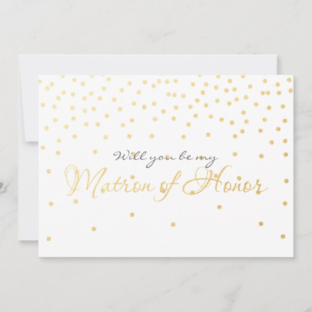 Invitación MATRÓN DE CONfetti DE Relieve metalizado dorado bl (Anverso)