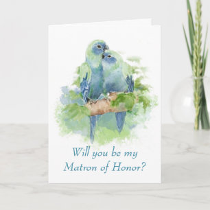 Invitación Matrón tropical de honor de loro azul acuarela