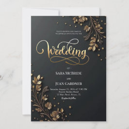 Invitación Matte Black & 3D Gold Leaf Botanical Motifs