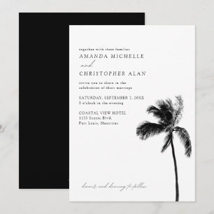Invitación Mauricio Boda Árbol de palma blanco y negro elegan