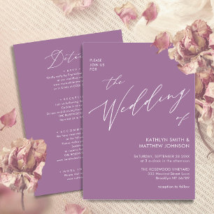 Invitación Mauve All In One Moderne Script Minimalista Boda