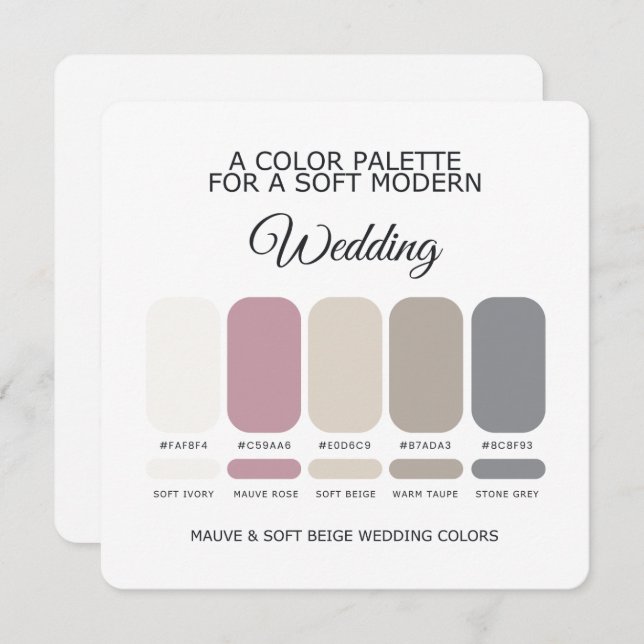 Invitación Mauve and Beige Wedding Color Palette Card (Anverso / Reverso)