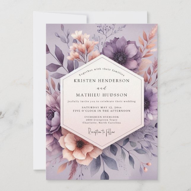 Invitación Mauve Aquarelle Bloom Wedding (Anverso)
