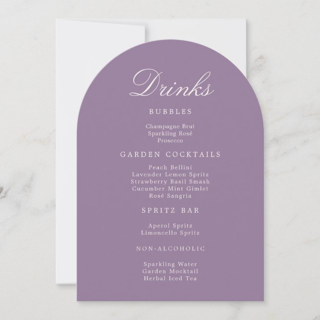 Invitación Mauve Arch Wedding Drinks Menu Card (Anverso)