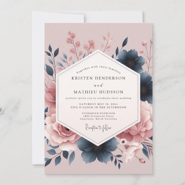 Invitación Mauve Bloom Botanical Romance Wedding (Anverso)