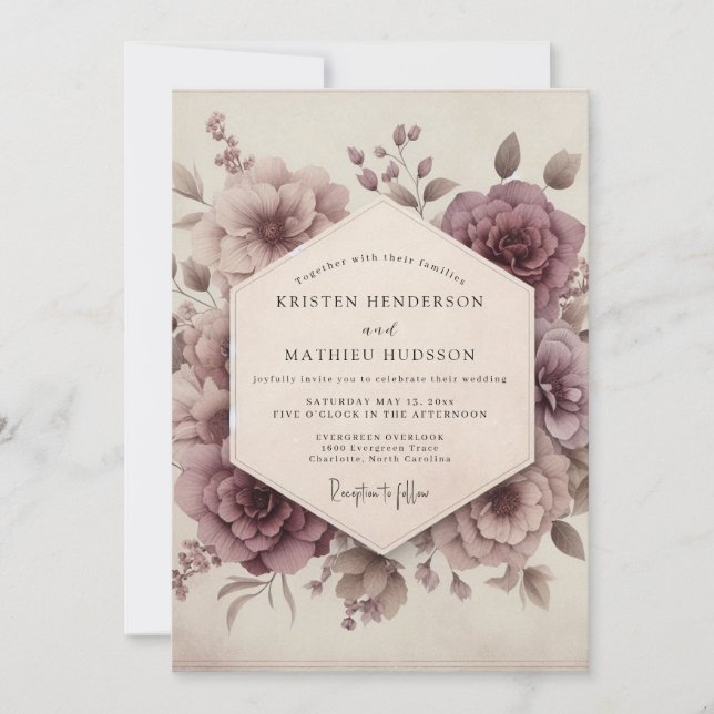 Invitación Mauve Bloom Romantic Vintage Wedding (Anverso)