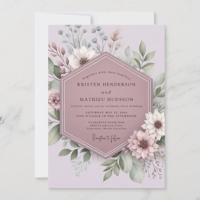 Invitación Mauve Blossom Whimsy Wedding (Anverso)