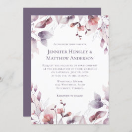 Invitación Mauve Boda morado de flores rosadas y polvorientas