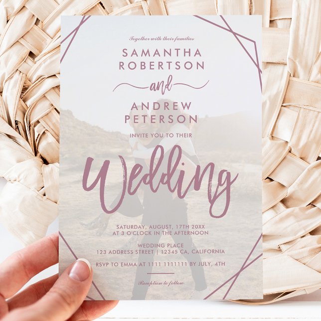 Invitación Mauve boho frame simple photo script boda (Subido por el creador)