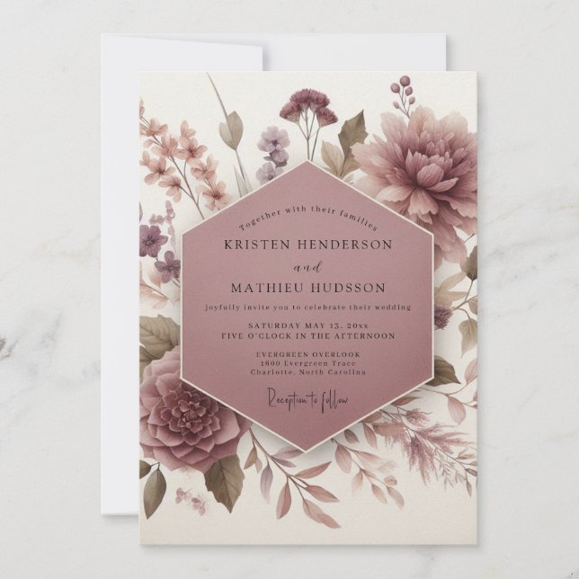 Invitación Mauve Botanical Bloom Wedding (Anverso)
