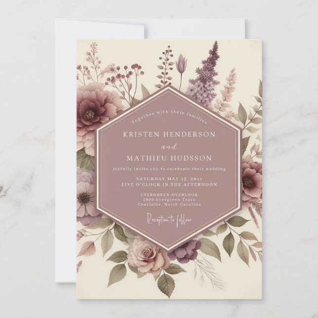Invitación Mauve Botanical Whimsical Wedding (Anverso)