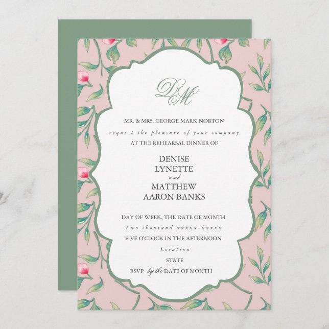 Invitación Mauve Chalk y Basil Green (Anverso / Reverso)