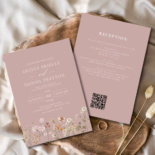 Invitación Mauve de flores silvestres rosa todo en un Boda de