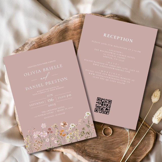Invitación Mauve de flores silvestres rosa todo en un Boda de (Subido por el creador)