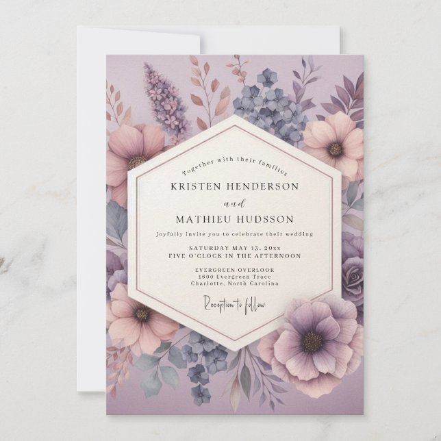 Invitación Mauve Dreamy Floral Wedding (Anverso)