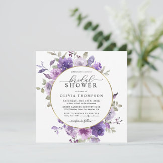 Invitación Mauve Dusty Purple Floral SilverFoil ducha de novi