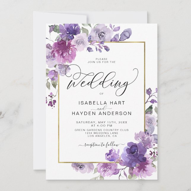 Invitación Mauve Dusty Purple Lilac Boda de Relieve metalizad (Anverso)