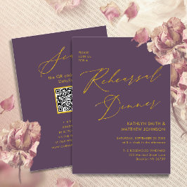 Invitación Mauve Elegant Gold Script ensayo Cena QR código