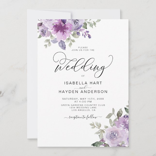Invitación Mauve Elegant Lilac Dusty Boda Purple Floral (Anverso)