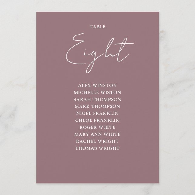 Invitación Mauve Elegant Modern Asientos Gráfico de mesa (Anverso)