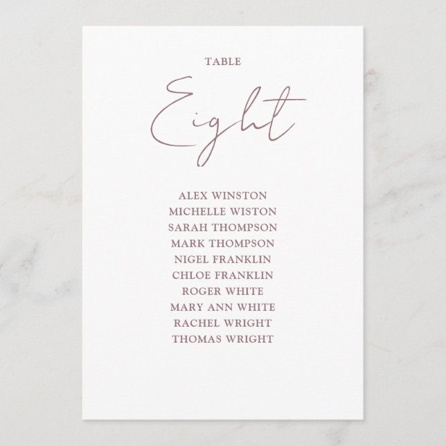 Invitación Mauve Elegant Modern Asientos Gráfico de mesa (Anverso)