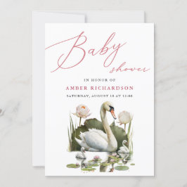 Invitación Mauve Elegant Script Minimalista Swan Baby Shower
