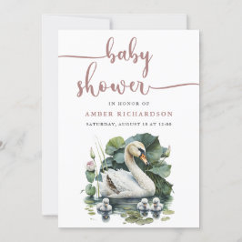 Invitación Mauve Elegant Script Minimalista Swan Baby Shower