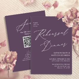 Invitación Mauve Elegant Script Prueba Cena Mínima QR