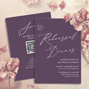 Invitación Mauve Elegant Script Prueba Cena Mínima QR