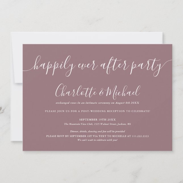Invitación Mauve FELIZ Siempre Después De Un Boda Fiesta (Anverso)