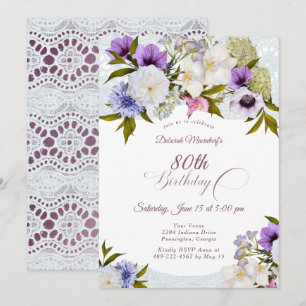 Invitación Mauve Floral Abuela Jardín 80º