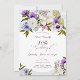 Invitación Mauve Floral Abuela Jardín 80 cumpleaños