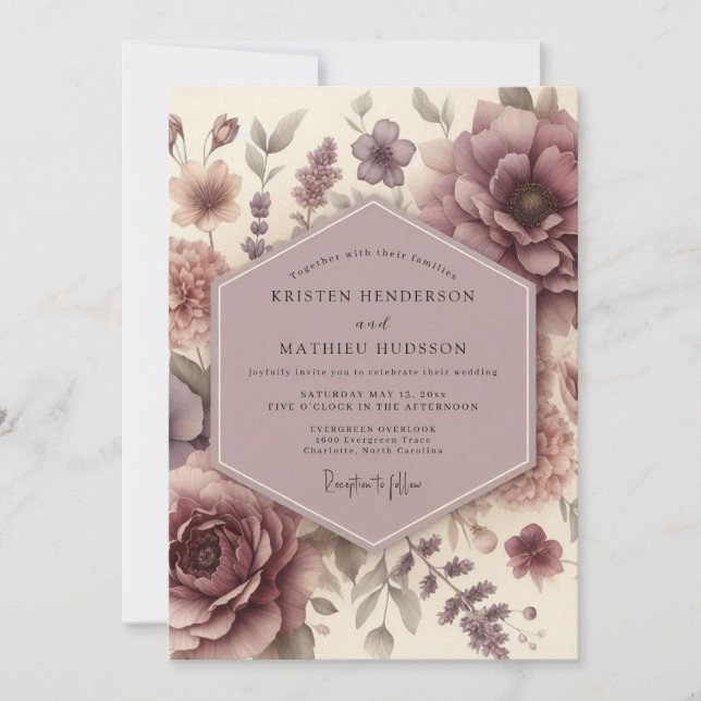 Invitación Mauve Floral Bloom Wedding (Anverso)