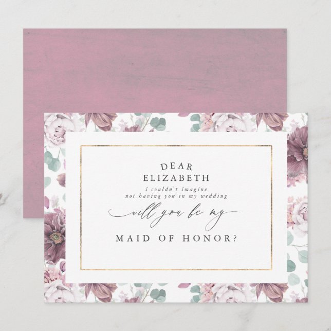 Invitación Mauve Floral, dama de honor, propuesta (Anverso / Reverso)