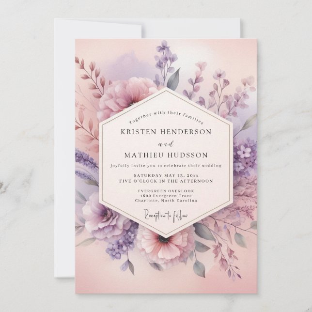 Invitación Mauve Floral Dream Wedding (Anverso)