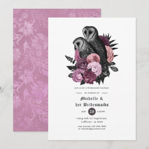 Invitación Mauve Floral Owls Gótica Bridesmaids Luncheon