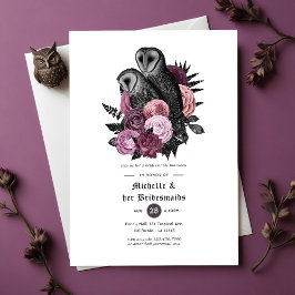 Invitación Mauve Floral Owls Gótica Bridesmaids Luncheon