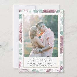 Invitación Mauve Floral Photo Save the Date Cards