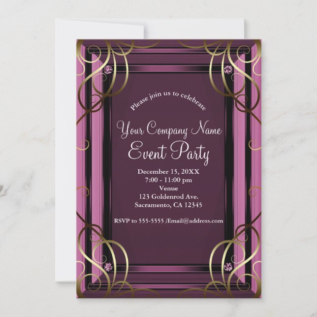 Invitación Mauve Gold Elegant Empresa Fiesta de vacaciones Co (Anverso)