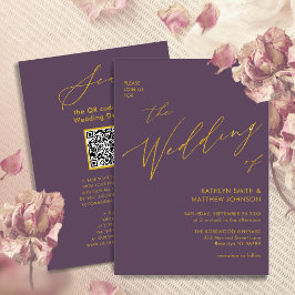 Invitación Mauve Gold QR Code Todo En Una Elegante Boda
