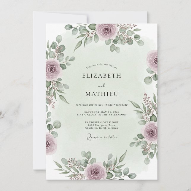 Invitación Mauve Graceful Forest Wedding (Anverso)